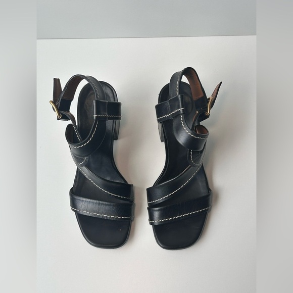 Chloe Candice Topstitch Leather Sandal Size 6 (36.5 EU) Block Heel - Picture 6 of 16